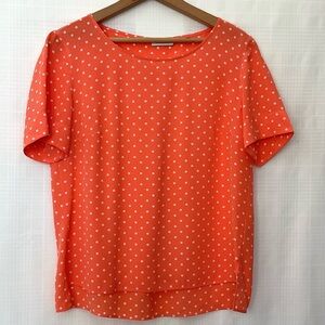 Akris Punto 100% silk Orange Polka Dot Short Sleeve Top